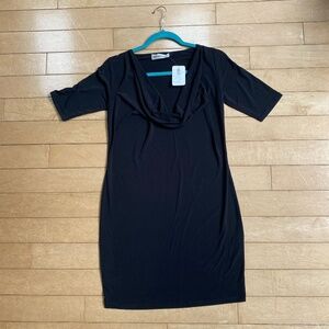 NWT Veronica M. Women’s Poly Spandex Bodycon Scoop Front Black Dress Medium